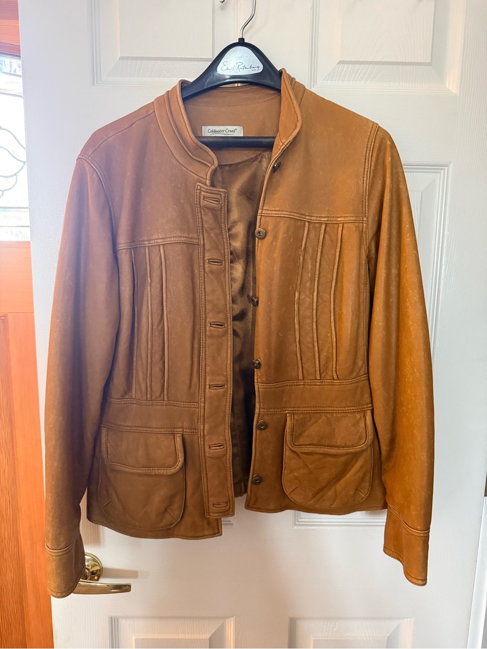 Coldwater Creek Women’s Tan Distressed Leather Button-Front Jacket